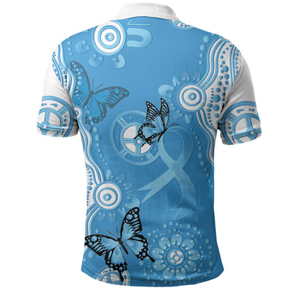 World Diabetes Day Australia Polo Shirt Blue Ribbon Butterfly Aboriginal Art