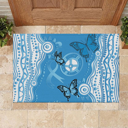 World Diabetes Day Australia Rubber Doormat Blue Ribbon Butterfly Aboriginal Art