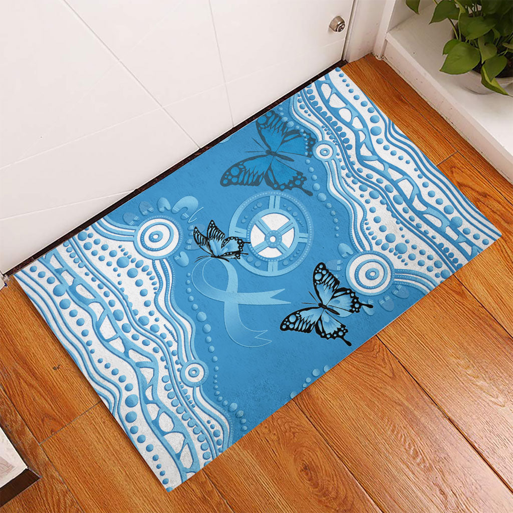 World Diabetes Day Australia Rubber Doormat Blue Ribbon Butterfly Aboriginal Art
