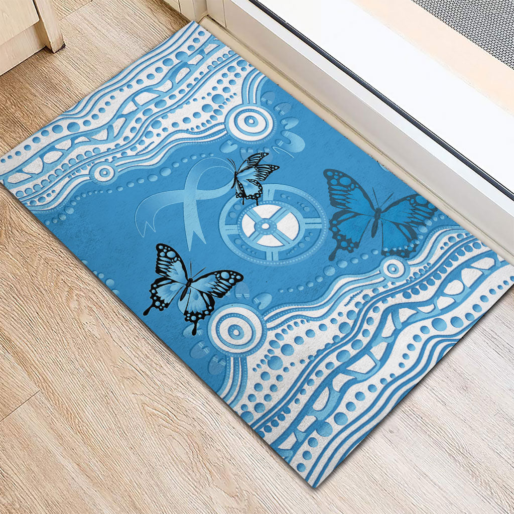World Diabetes Day Australia Rubber Doormat Blue Ribbon Butterfly Aboriginal Art