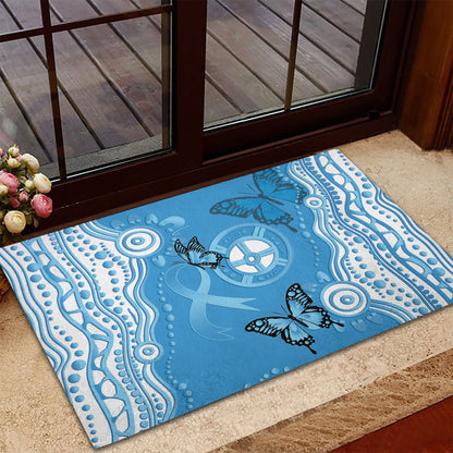 World Diabetes Day Australia Rubber Doormat Blue Ribbon Butterfly Aboriginal Art