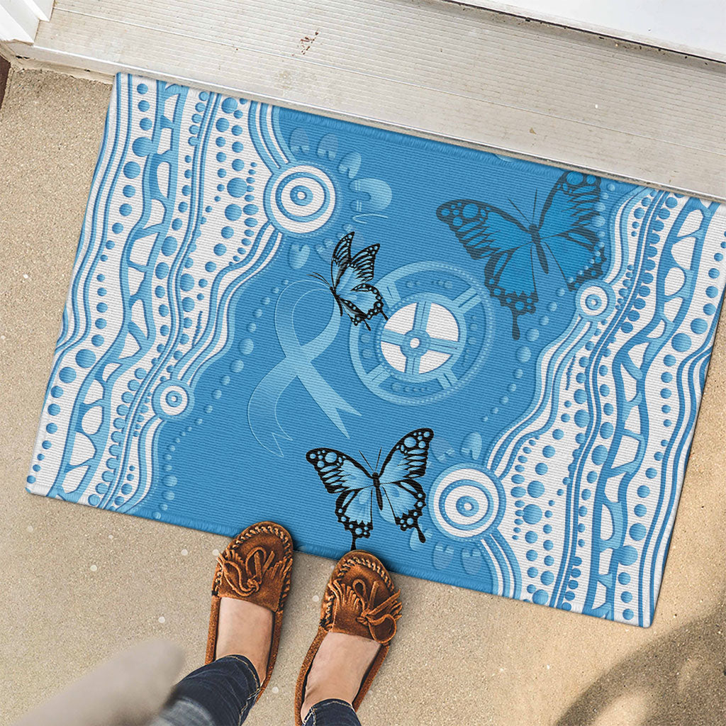 World Diabetes Day Australia Rubber Doormat Blue Ribbon Butterfly Aboriginal Art