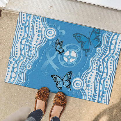 World Diabetes Day Australia Rubber Doormat Blue Ribbon Butterfly Aboriginal Art