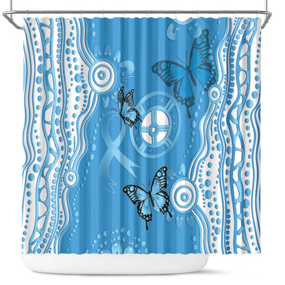 World Diabetes Day Australia Shower Curtain Blue Ribbon Butterfly Aboriginal Art