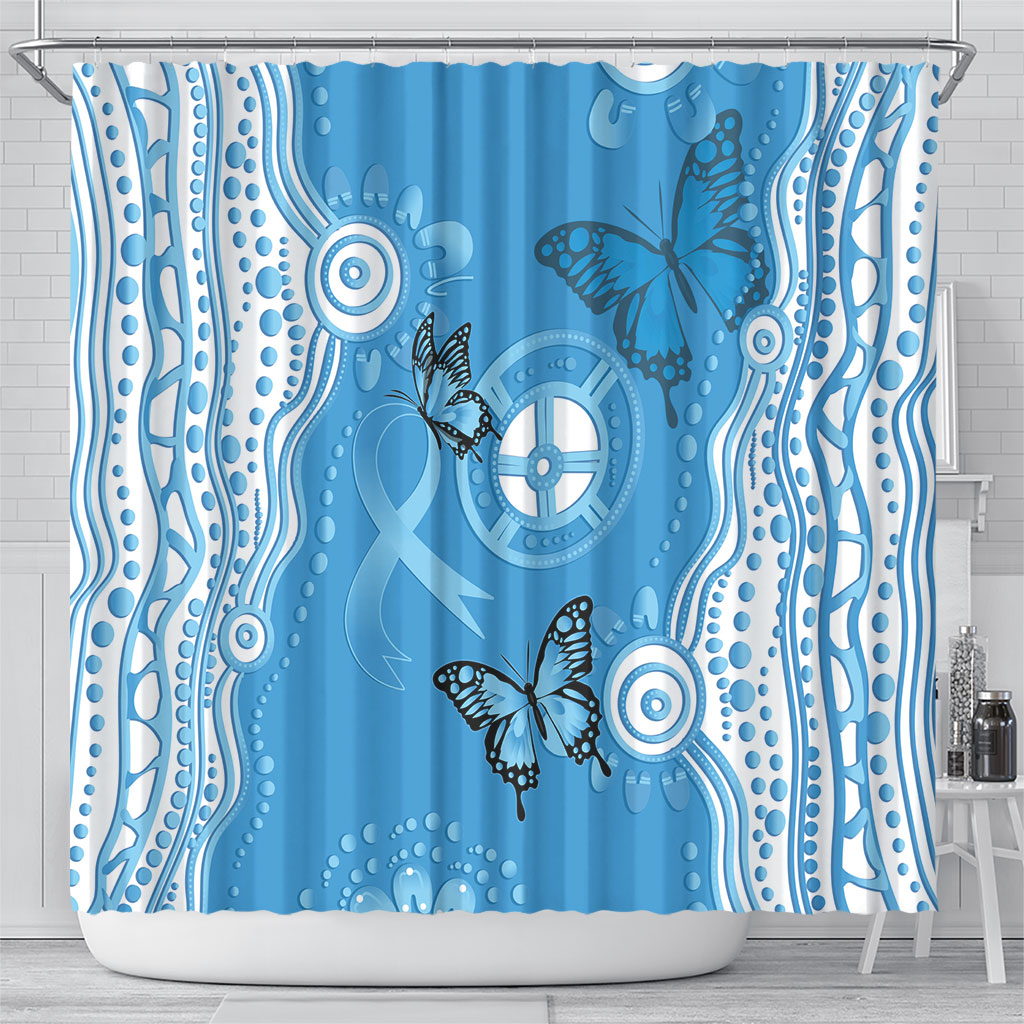 World Diabetes Day Australia Shower Curtain Blue Ribbon Butterfly Aboriginal Art