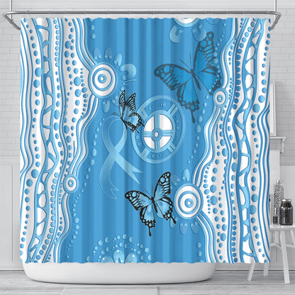 World Diabetes Day Australia Shower Curtain Blue Ribbon Butterfly Aboriginal Art