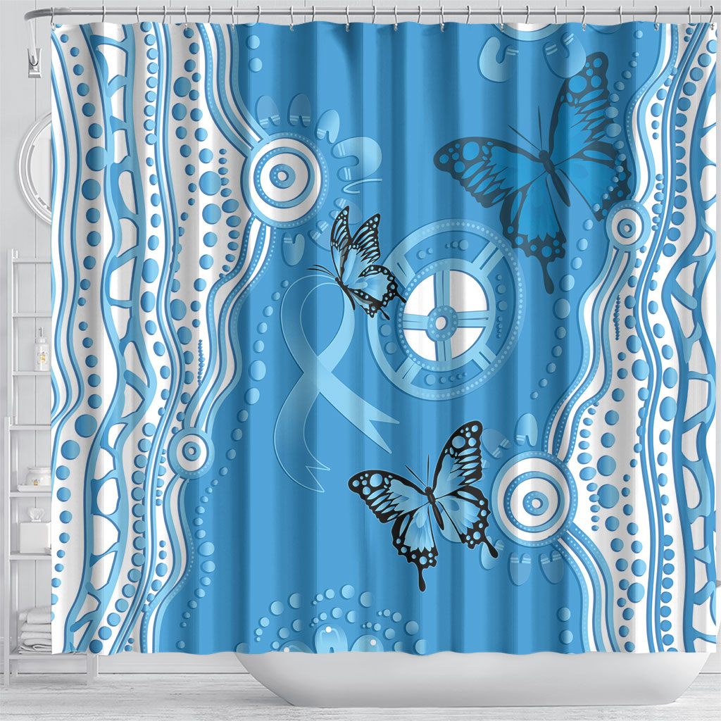 World Diabetes Day Australia Shower Curtain Blue Ribbon Butterfly Aboriginal Art