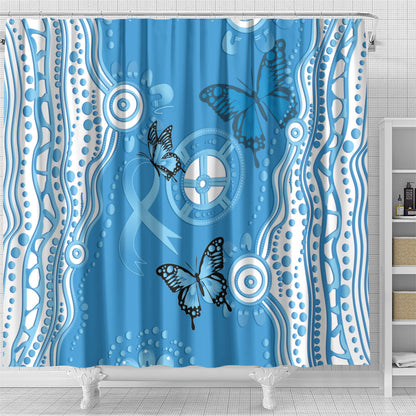 World Diabetes Day Australia Shower Curtain Blue Ribbon Butterfly Aboriginal Art