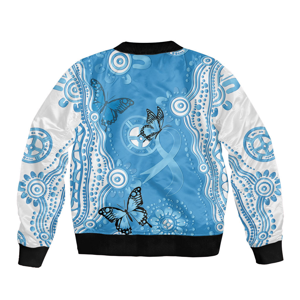 World Diabetes Day Australia Sleeve Zip Bomber Jacket Blue Ribbon Butterfly Aboriginal Art