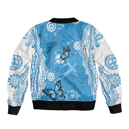 World Diabetes Day Australia Sleeve Zip Bomber Jacket Blue Ribbon Butterfly Aboriginal Art