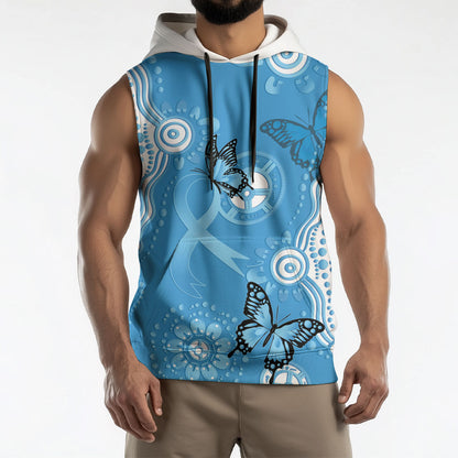 World Diabetes Day Australia Sleeveless Hoodie Blue Ribbon Butterfly Aboriginal Art