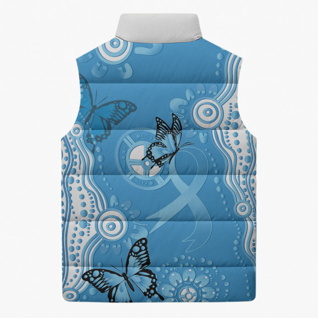 World Diabetes Day Australia Sleeveless Puffer Jacket Blue Ribbon Butterfly Aboriginal Art