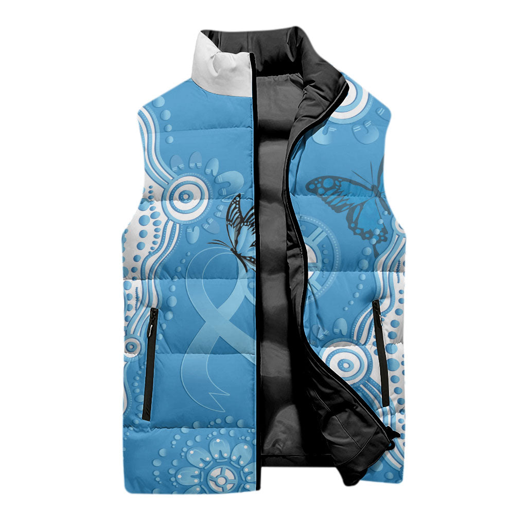 World Diabetes Day Australia Sleeveless Puffer Jacket Blue Ribbon Butterfly Aboriginal Art