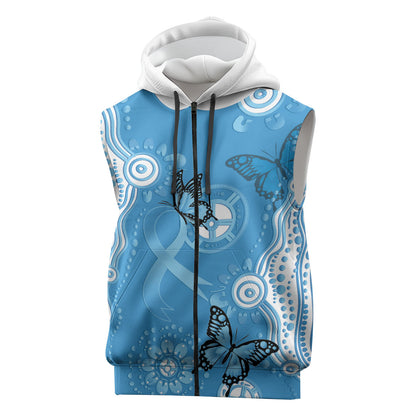 World Diabetes Day Australia Sleeveless Zip Hoodie Blue Ribbon Butterfly Aboriginal Art