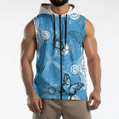 World Diabetes Day Australia Sleeveless Zip Hoodie Blue Ribbon Butterfly Aboriginal Art