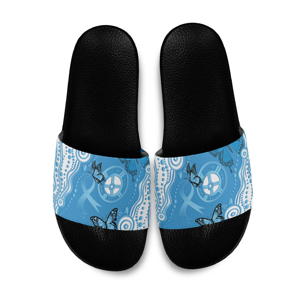 World Diabetes Day Australia Slide Sandals Blue Ribbon Butterfly Aboriginal Art