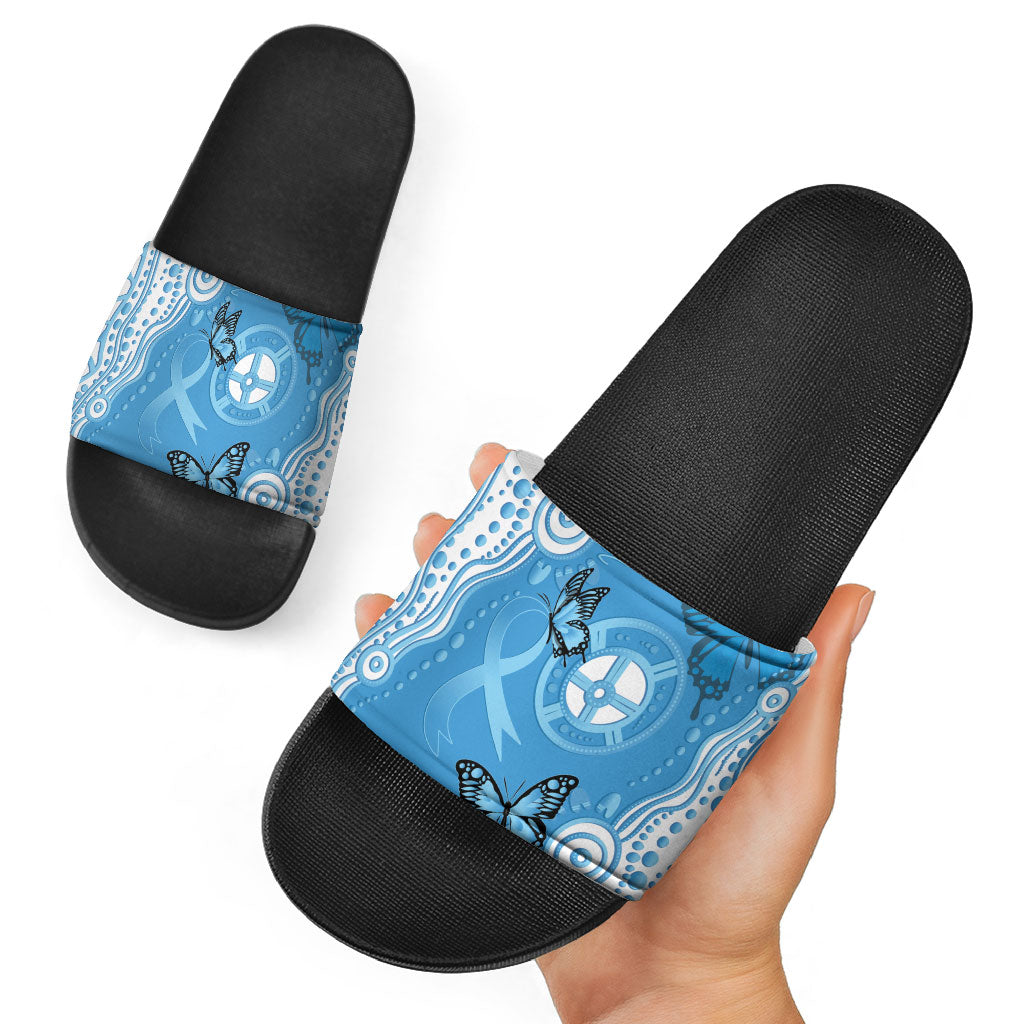 World Diabetes Day Australia Slide Sandals Blue Ribbon Butterfly Aboriginal Art