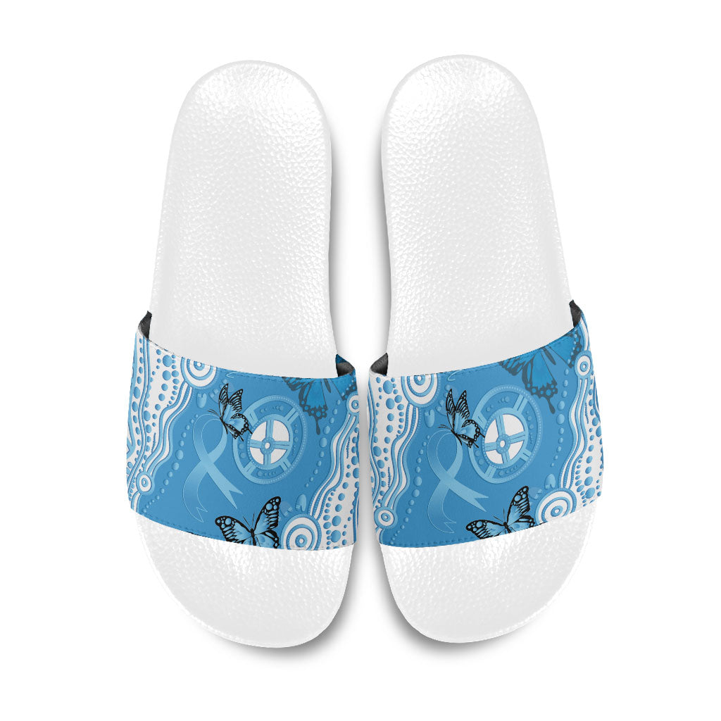 World Diabetes Day Australia Slide Sandals Blue Ribbon Butterfly Aboriginal Art