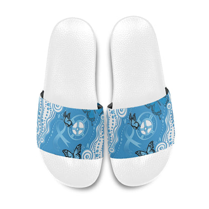 World Diabetes Day Australia Slide Sandals Blue Ribbon Butterfly Aboriginal Art