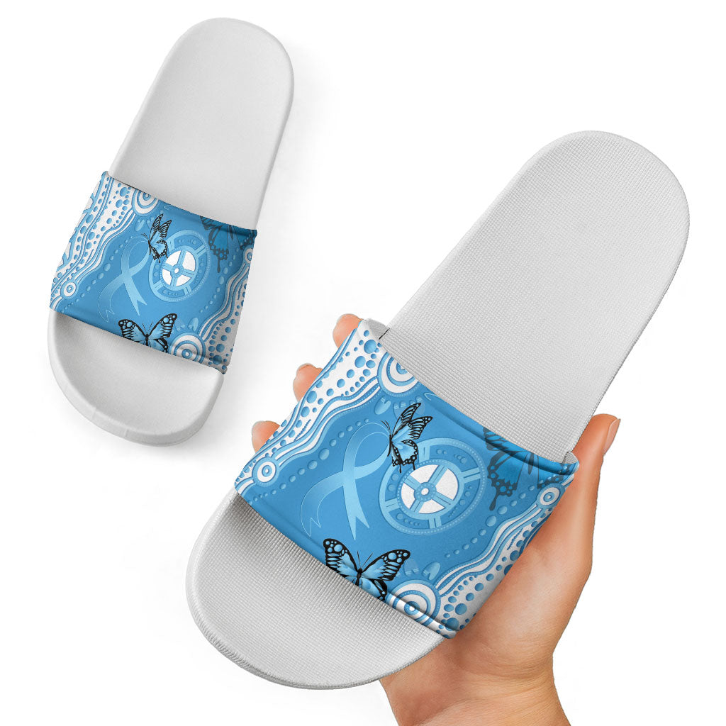 World Diabetes Day Australia Slide Sandals Blue Ribbon Butterfly Aboriginal Art