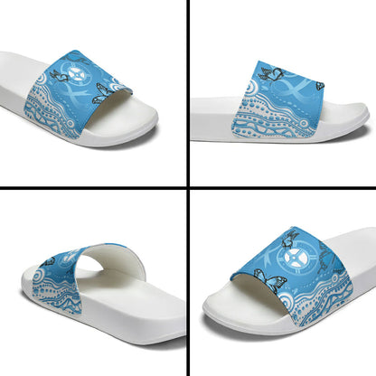 World Diabetes Day Australia Slide Sandals Blue Ribbon Butterfly Aboriginal Art