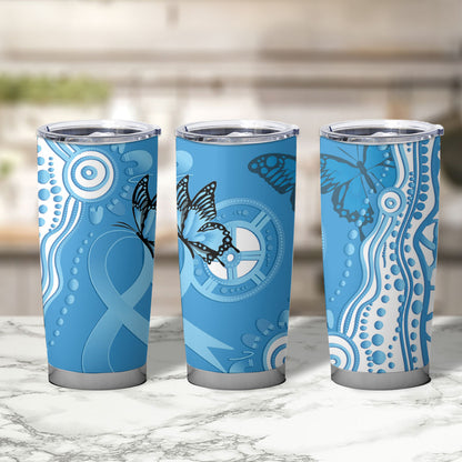World Diabetes Day Australia Tumbler Cup Blue Ribbon Butterfly Aboriginal Art
