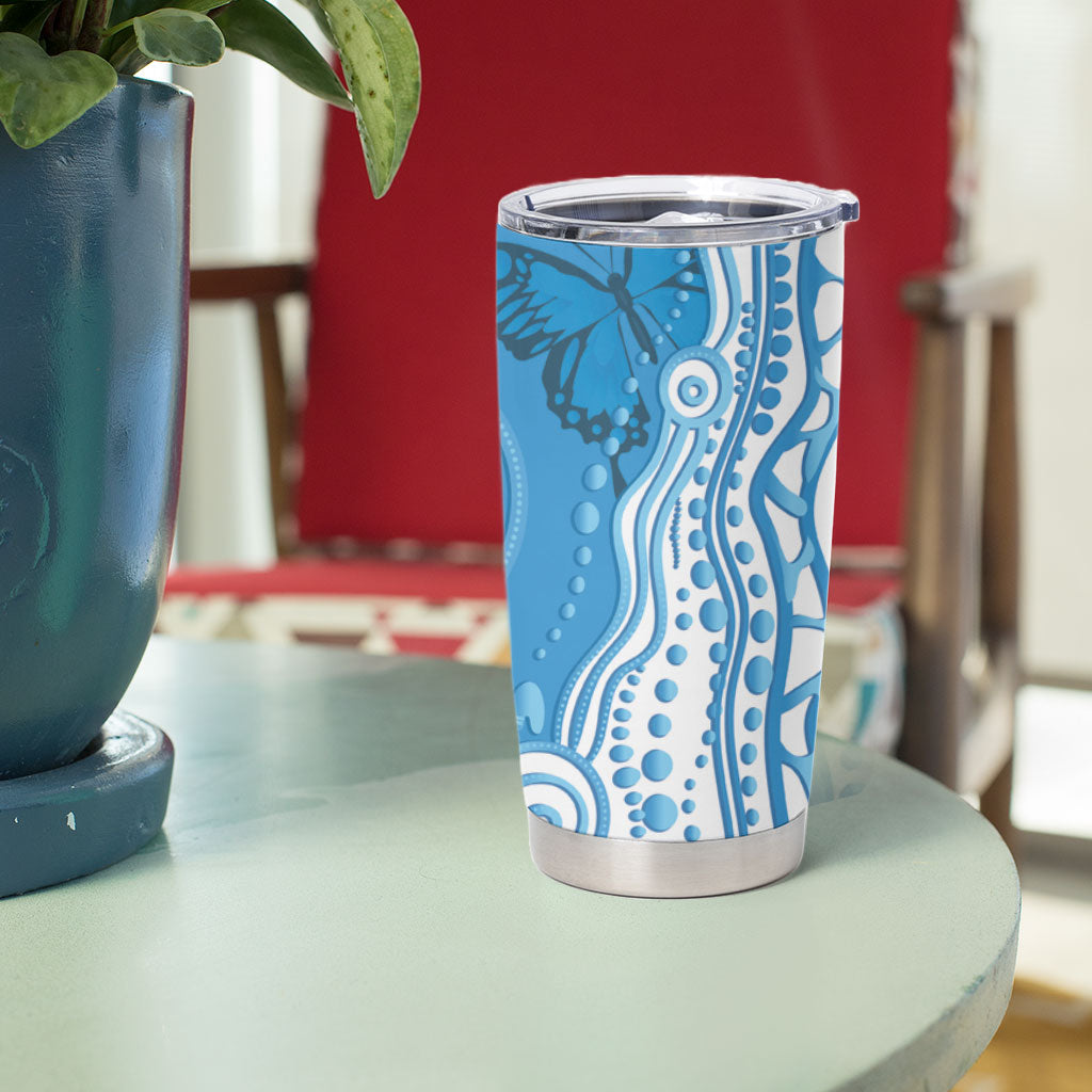 World Diabetes Day Australia Tumbler Cup Blue Ribbon Butterfly Aboriginal Art