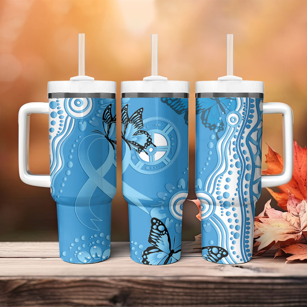 World Diabetes Day Australia Tumbler With Handle Blue Ribbon Butterfly Aboriginal Art