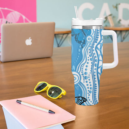World Diabetes Day Australia Tumbler With Handle Blue Ribbon Butterfly Aboriginal Art