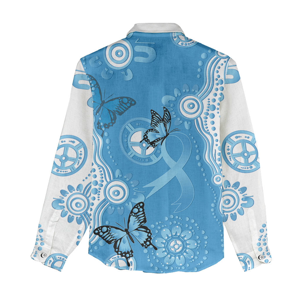 World Diabetes Day Australia Women Casual Shirt Blue Ribbon Butterfly Aboriginal Art