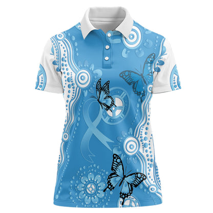 World Diabetes Day Australia Women Polo Shirt Blue Ribbon Butterfly Aboriginal Art