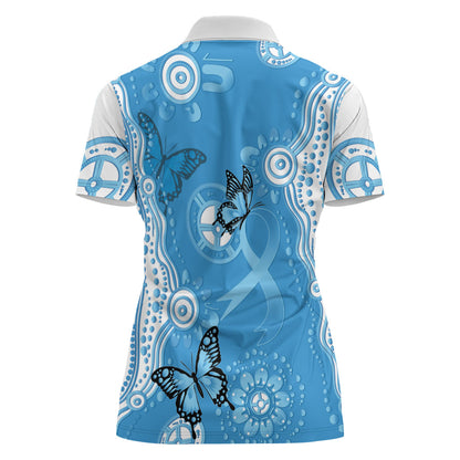 World Diabetes Day Australia Women Polo Shirt Blue Ribbon Butterfly Aboriginal Art