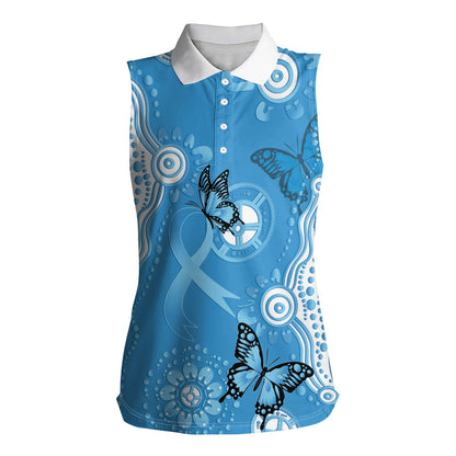 World Diabetes Day Australia Women Sleeveless Polo Shirt Blue Ribbon Butterfly Aboriginal Art
