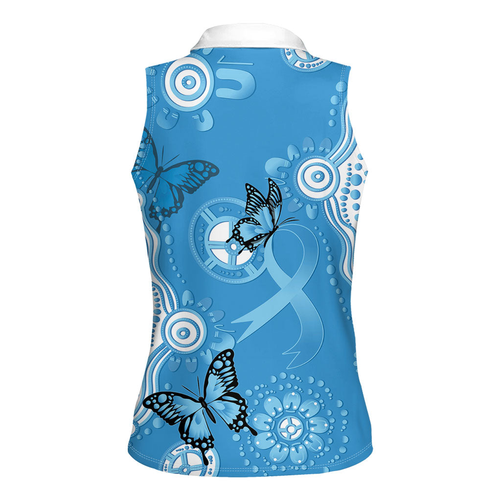 World Diabetes Day Australia Women Sleeveless Polo Shirt Blue Ribbon Butterfly Aboriginal Art