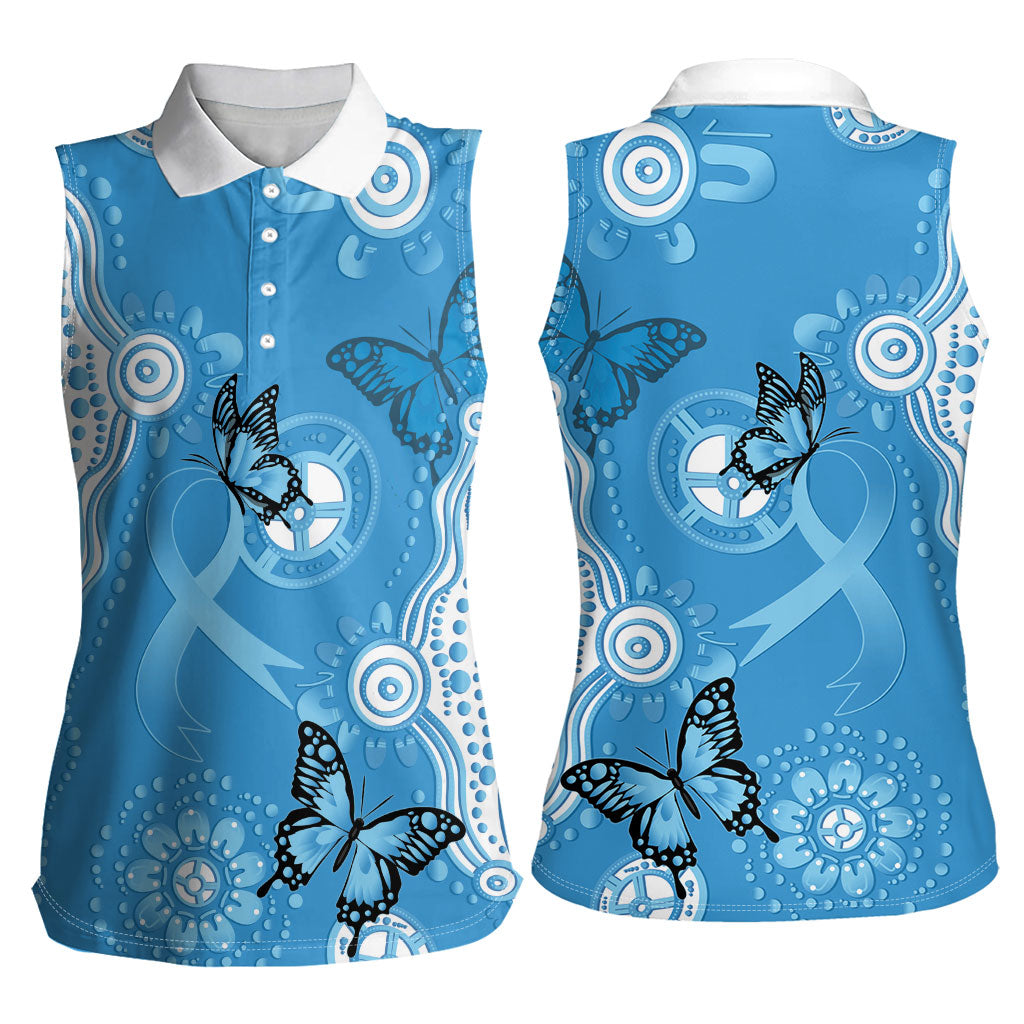 World Diabetes Day Australia Women Sleeveless Polo Shirt Blue Ribbon Butterfly Aboriginal Art