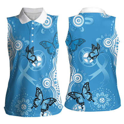 World Diabetes Day Australia Women Sleeveless Polo Shirt Blue Ribbon Butterfly Aboriginal Art
