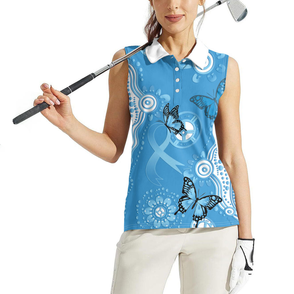 World Diabetes Day Australia Women Sleeveless Polo Shirt Blue Ribbon Butterfly Aboriginal Art