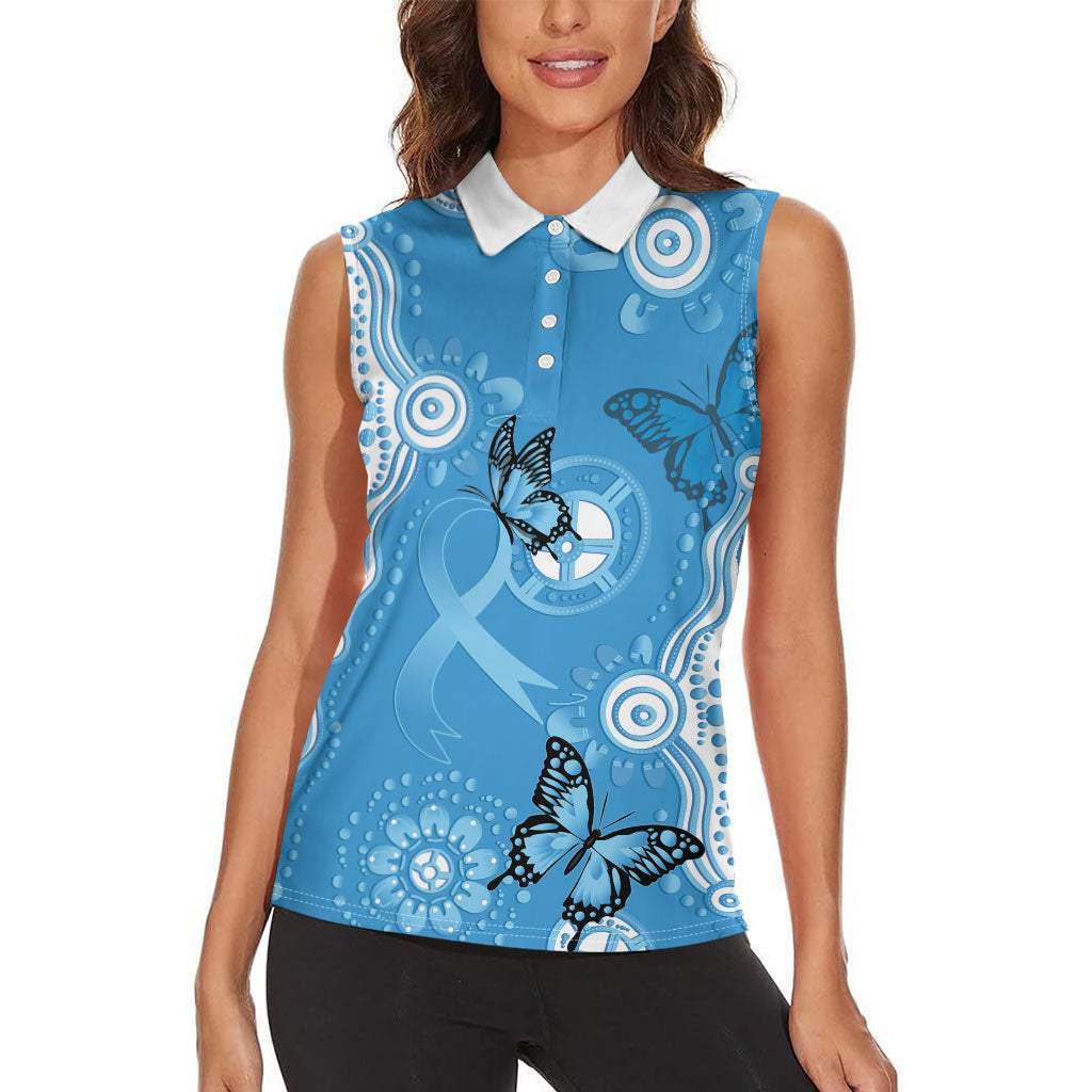 World Diabetes Day Australia Women Sleeveless Polo Shirt Blue Ribbon Butterfly Aboriginal Art