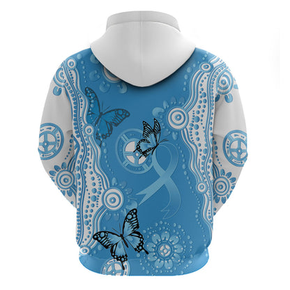 World Diabetes Day Australia Zip Hoodie Blue Ribbon Butterfly Aboriginal Art