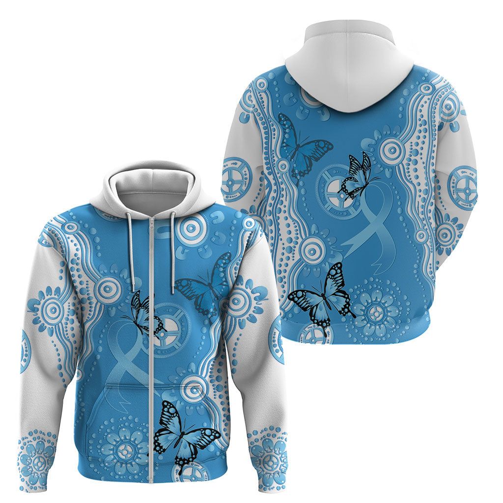 World Diabetes Day Australia Zip Hoodie Blue Ribbon Butterfly Aboriginal Art