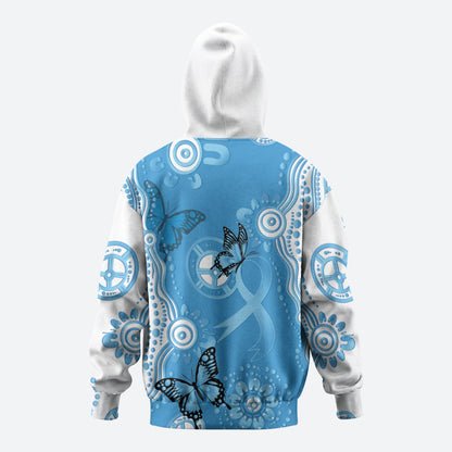 World Diabetes Day Australia Zip Hoodie Blue Ribbon Butterfly Aboriginal Art