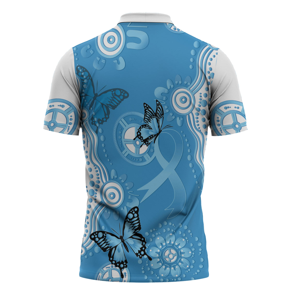 World Diabetes Day Australia Zipper Polo Shirt Blue Ribbon Butterfly Aboriginal Art