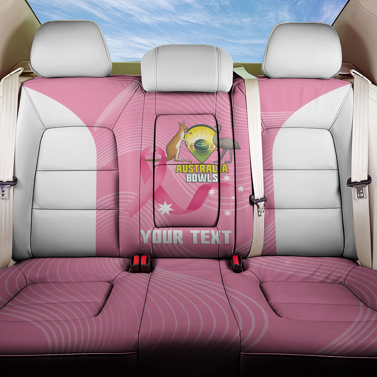 Custom Bowls Australia Breast Cancer Back Car Seat Cover Pink Ribbon Aussie Map With Kangaroo Emu