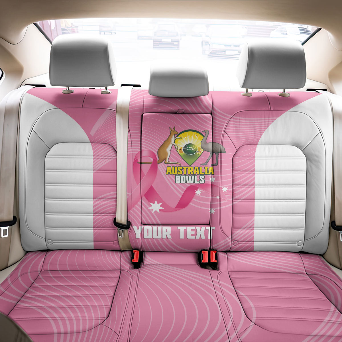 Custom Bowls Australia Breast Cancer Back Car Seat Cover Pink Ribbon Aussie Map With Kangaroo Emu