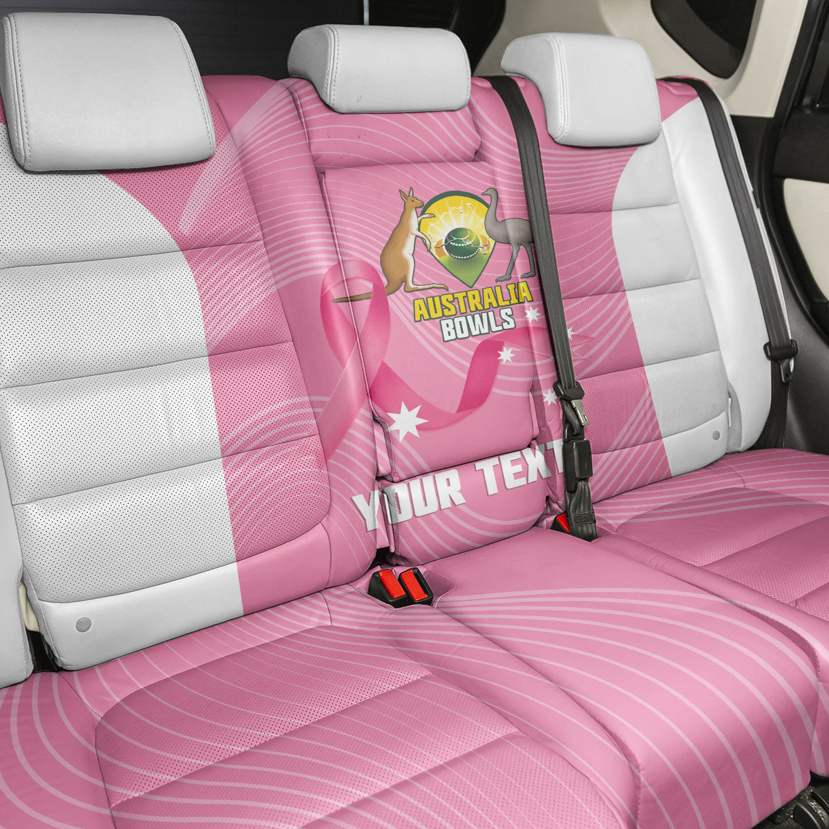 Custom Bowls Australia Breast Cancer Back Car Seat Cover Pink Ribbon Aussie Map With Kangaroo Emu