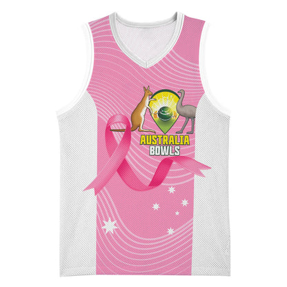 Custom Bowls Australia Breast Cancer Basketball Jersey Pink Ribbon Aussie Map With Kangaroo Emu