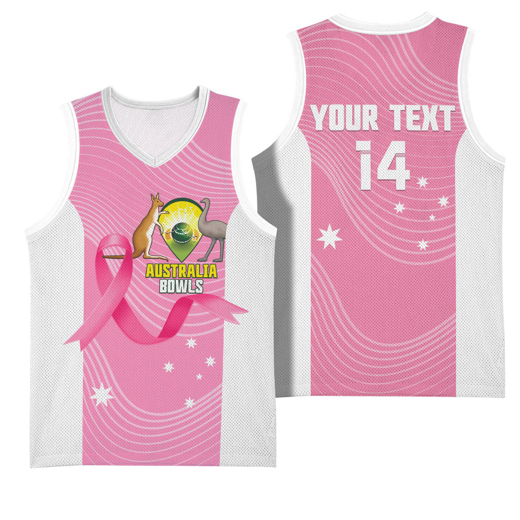 Custom Bowls Australia Breast Cancer Basketball Jersey Pink Ribbon Aussie Map With Kangaroo Emu