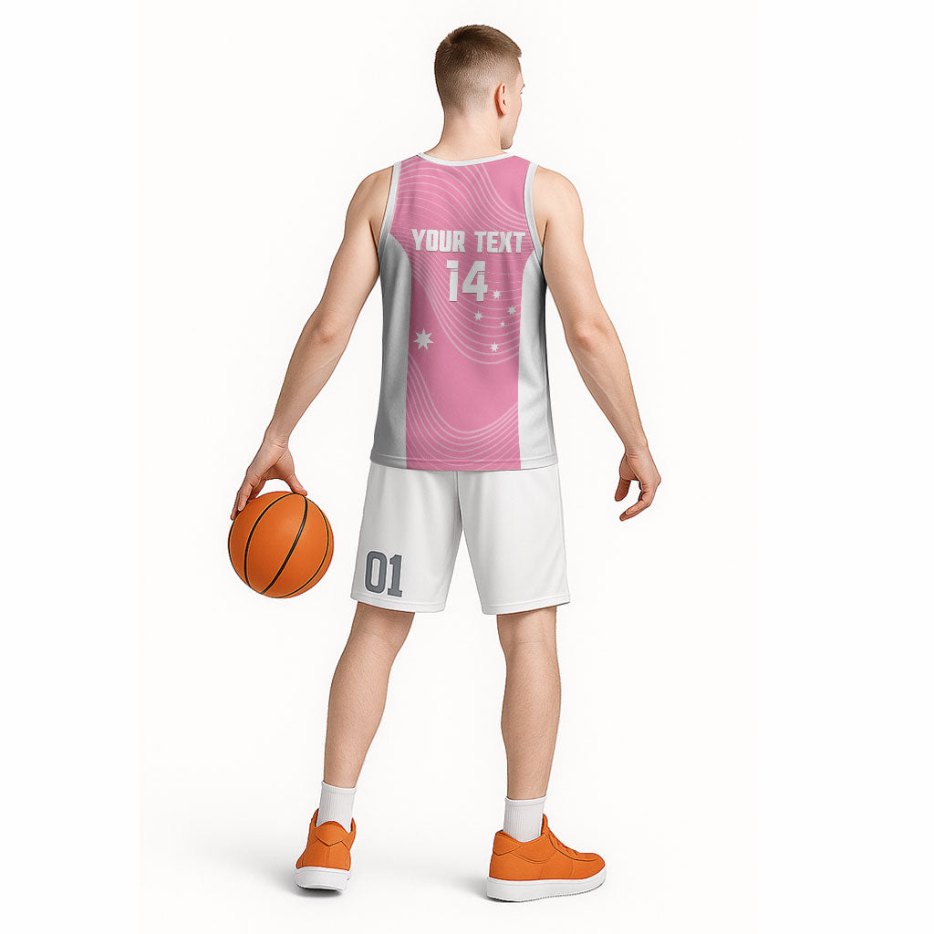 Custom Bowls Australia Breast Cancer Basketball Jersey Pink Ribbon Aussie Map With Kangaroo Emu