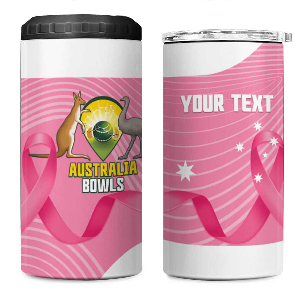 Custom Bowls Australia Breast Cancer 4 in 1 Can Cooler Tumbler Pink Ribbon Aussie Map With Kangaroo Emu