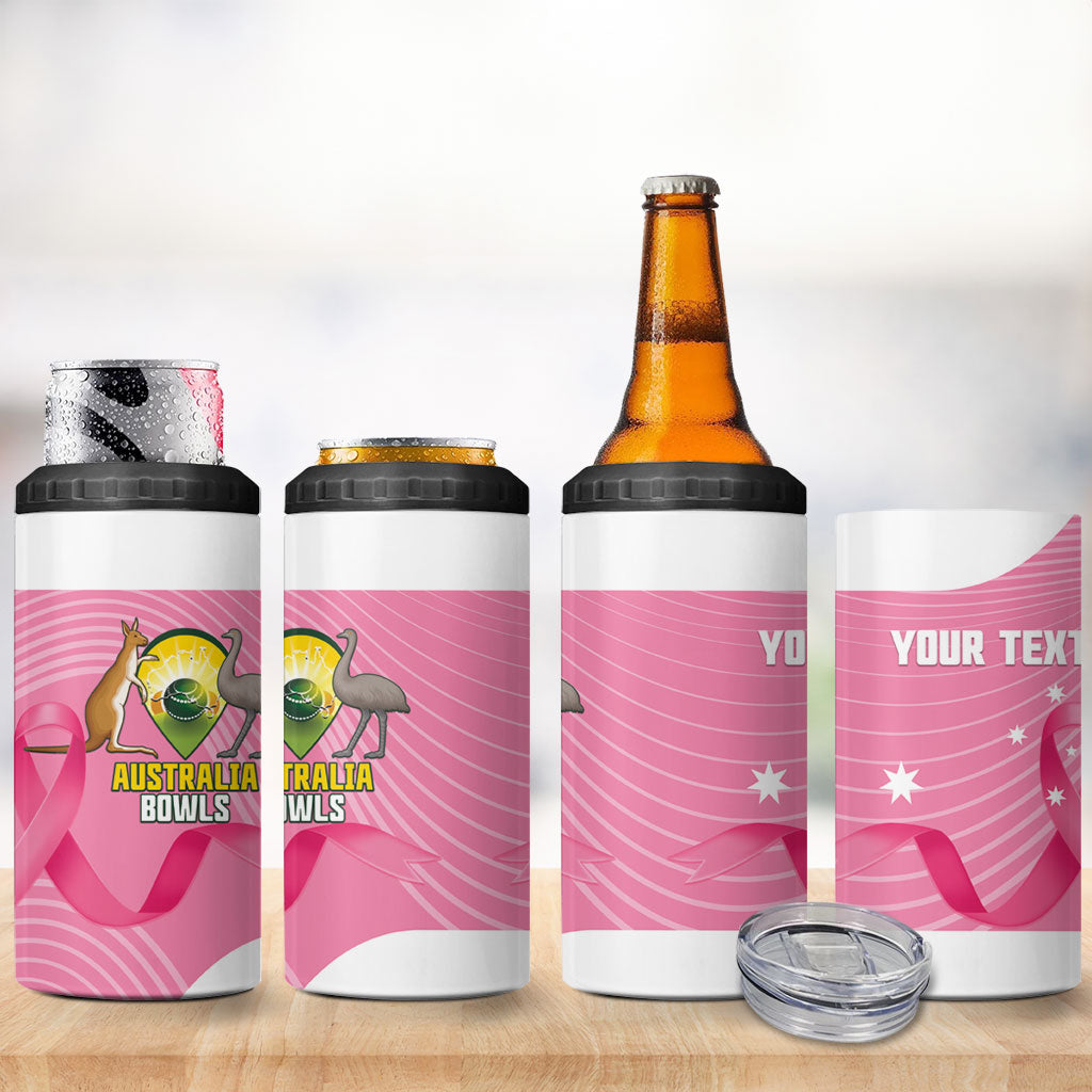 Custom Bowls Australia Breast Cancer 4 in 1 Can Cooler Tumbler Pink Ribbon Aussie Map With Kangaroo Emu